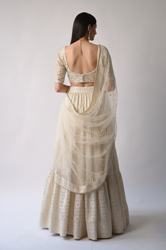 Ivory Banarasi Chanderi Lehenga Set