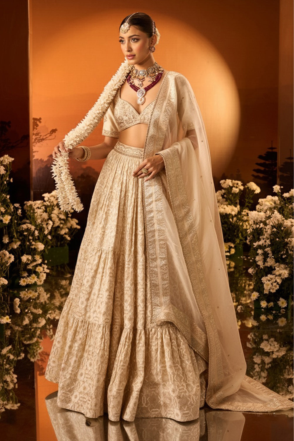 Ivory Banarasi Chanderi Lehenga Set