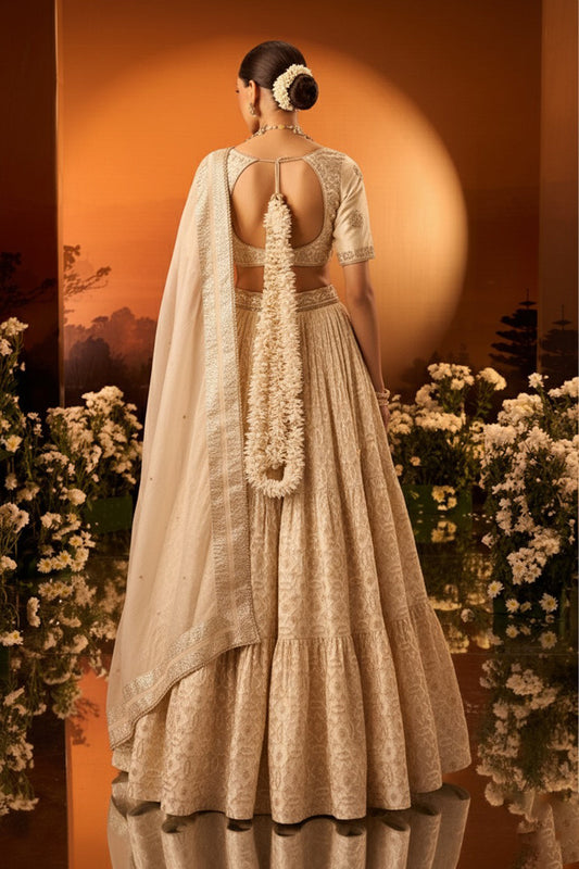 Ivory Banarasi Chanderi Lehenga Set