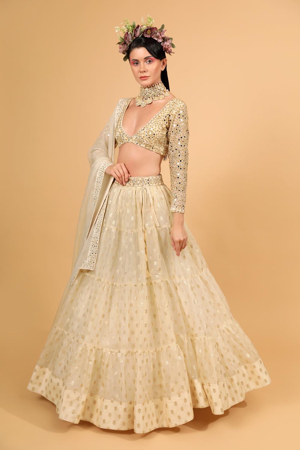 Ivory banarasi organza lehenga set