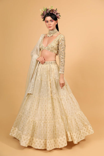 Ivory banarasi organza lehenga set