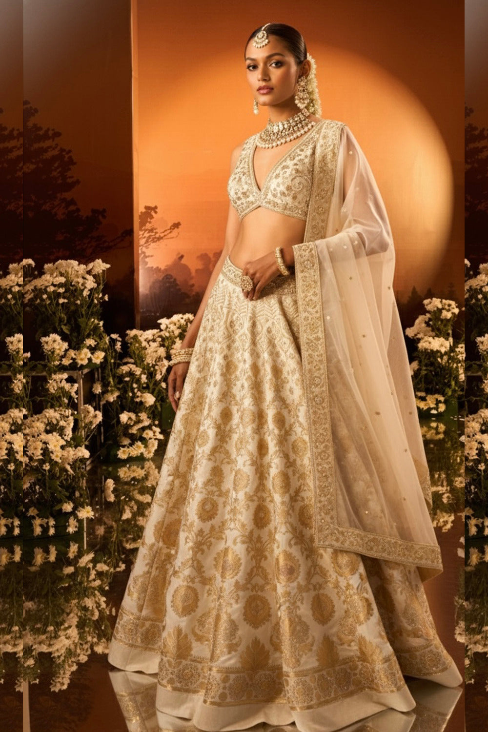 Ivory Banarasi Silk Lehenga Set