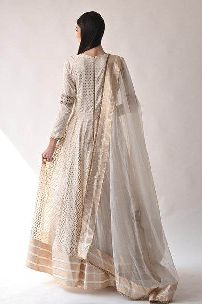 Ivory Chanderi Silk Anarkali Set