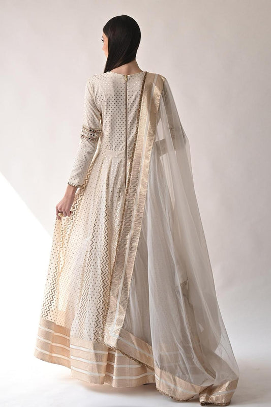 Ivory Chanderi Silk Anarkali Set