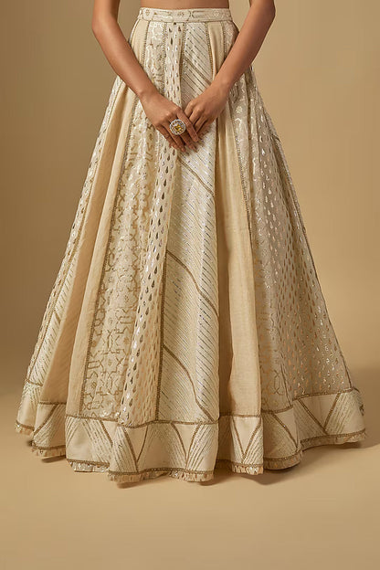 Ivory Silk Banarasi Chanderi Lehenga Set