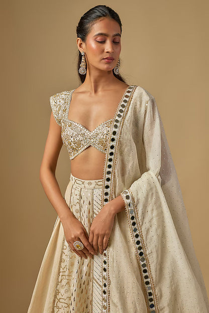 Ivory Silk Banarasi Chanderi Lehenga Set