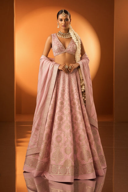 Lilac Banarasi Silk Lehenga Set