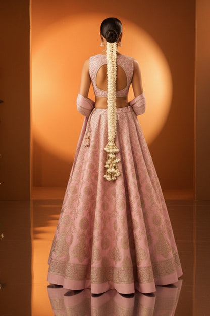 Lilac Banarasi Silk Lehenga Set