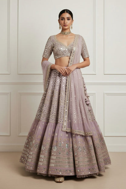Lilac Mirror Embroidered Lehenga Set