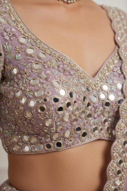 Lilac Mirror Embroidered Lehenga Set