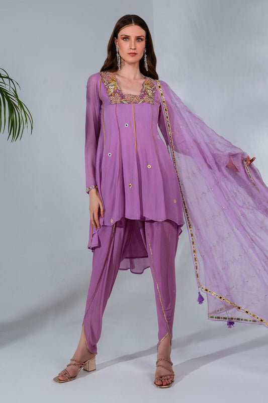 Lilac short Kurta Dhoti set