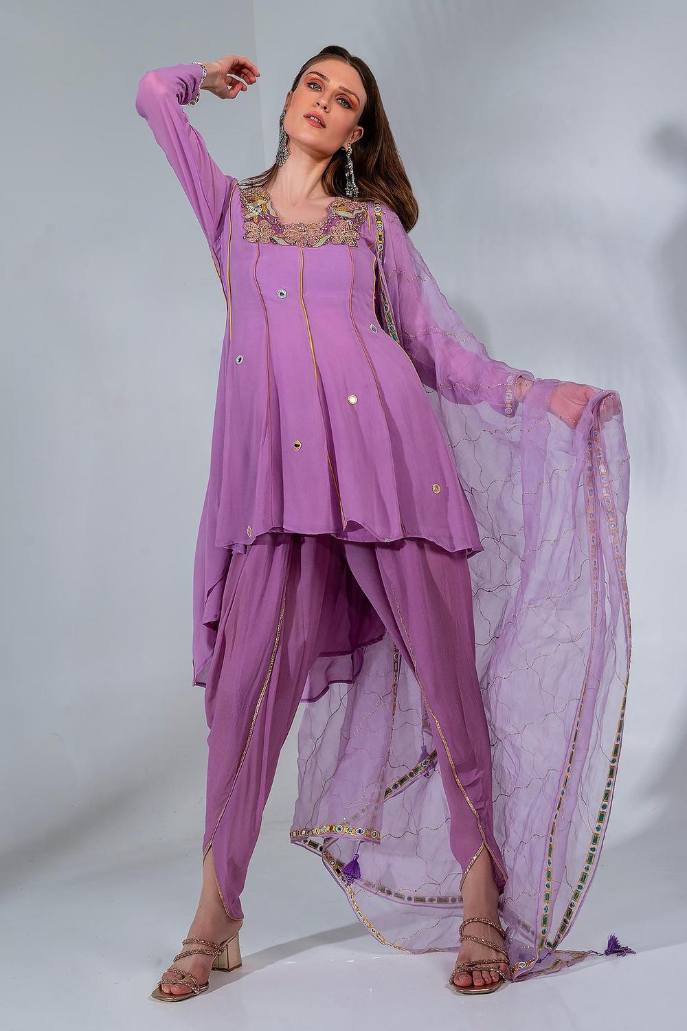 Lilac short Kurta Dhoti set