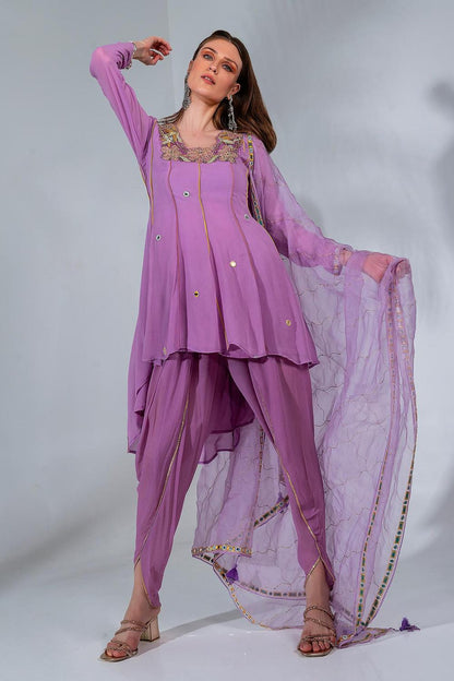 Lilac short Kurta Dhoti set