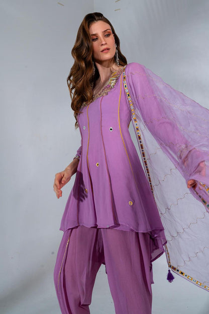 Lilac short Kurta Dhoti set