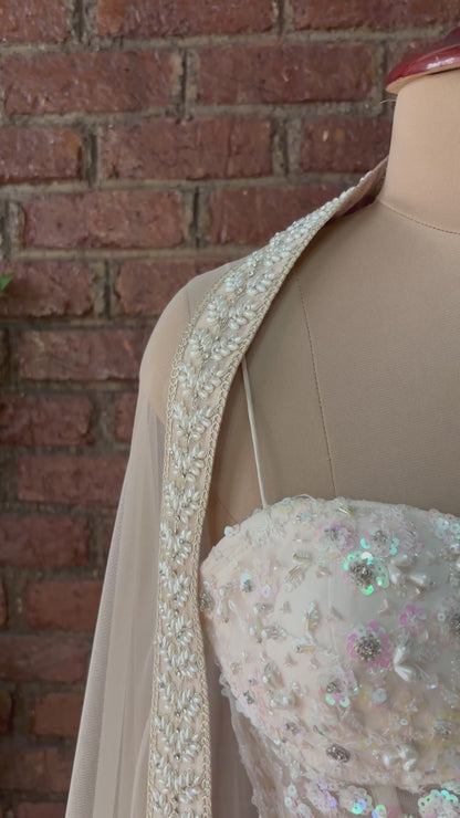Beige Sequin work corset and   lehenga set