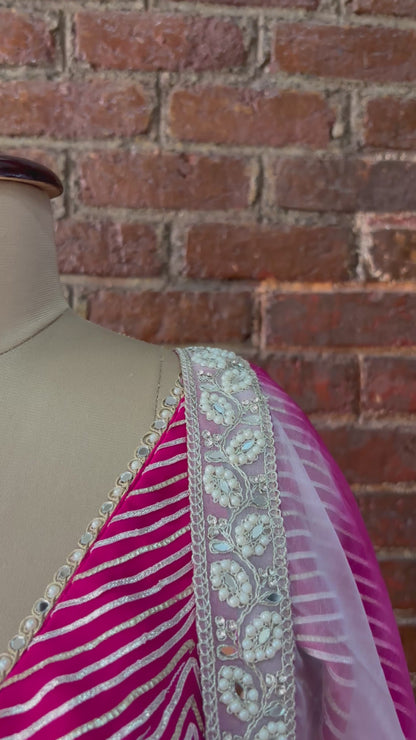 Mauve and Hot Pink gota work lehenga