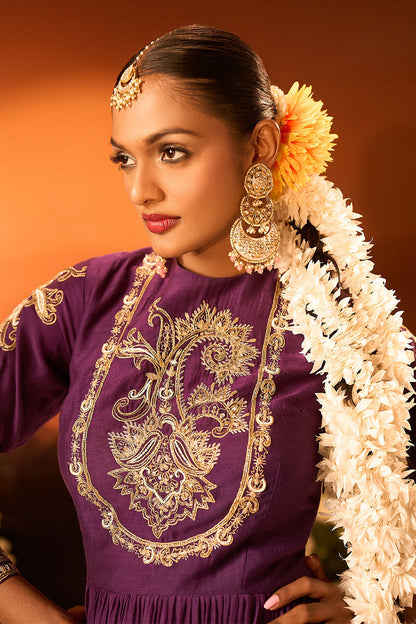 Purple Embroidered Anarkali Set