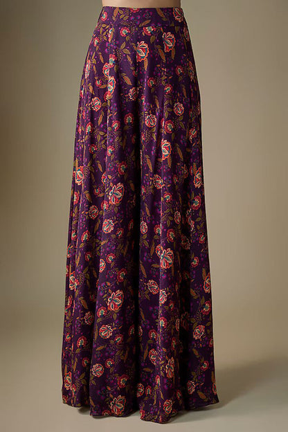 Purple Viscose Chiffon Geometric Printed Sharara Set