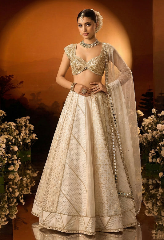 Ivory Banarasi Chanderi silk Lehenga set
