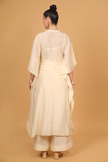 White Chanderi Silk Kaftan Kurta And Palazzo Set